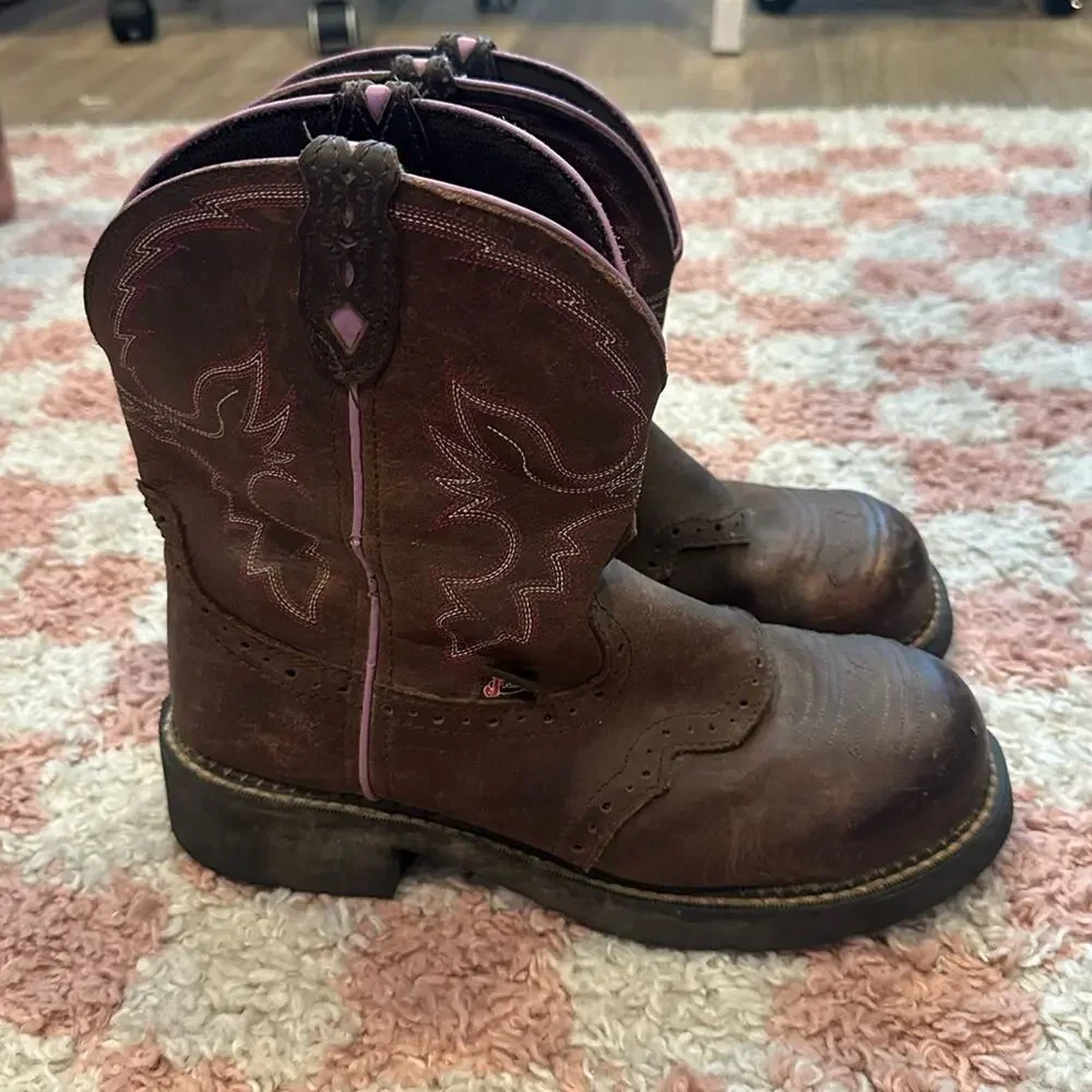 JUSTIN Women’s Wanette Western Steel Toe Work Cowboy Leather Boots - Picture 3 of 10